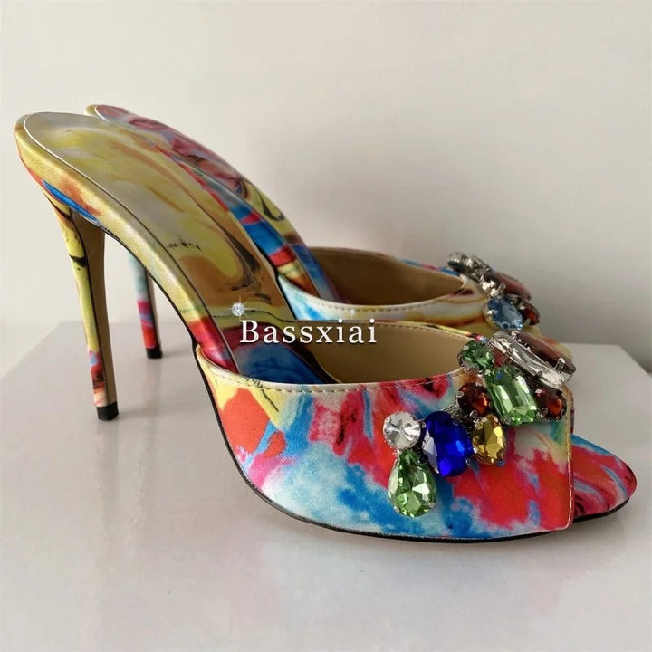 Regina Jewel-Cluster Slingback Mules