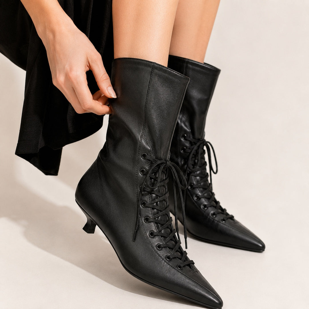 Cavaliera Lace-Up Pointed Ankle Boots — ce_studio_01
