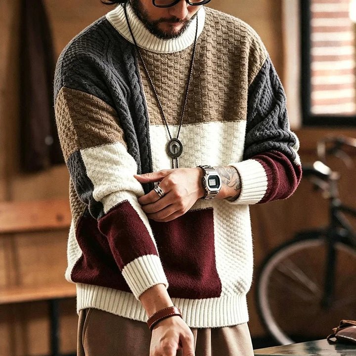 Patchwork Cable Knit Sweater