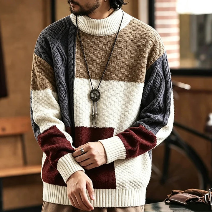 Patchwork Cable Knit Sweater