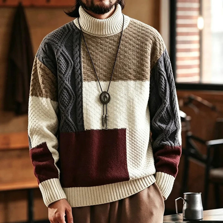 Patchwork Cable Knit Sweater