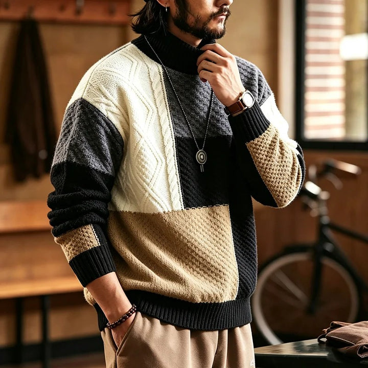 Patchwork Cable Knit Sweater