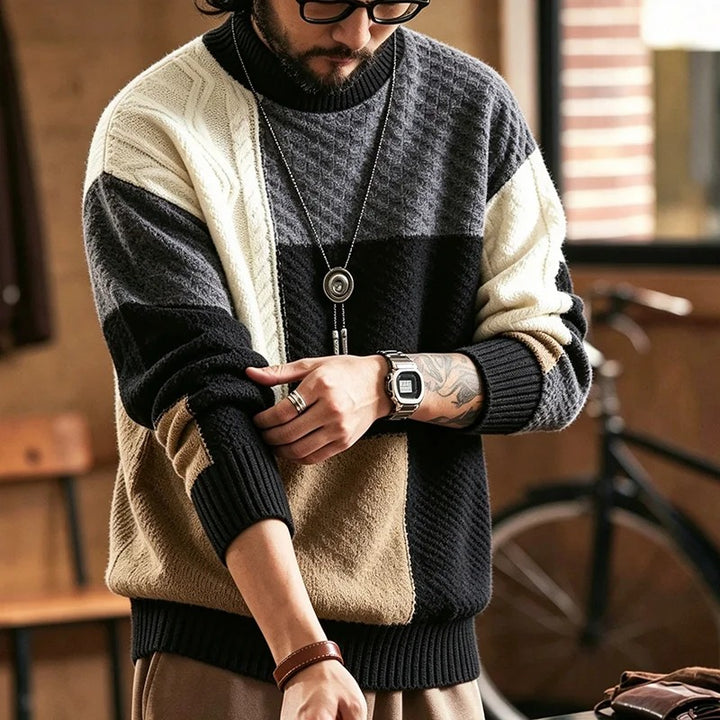Patchwork Cable Knit Sweater