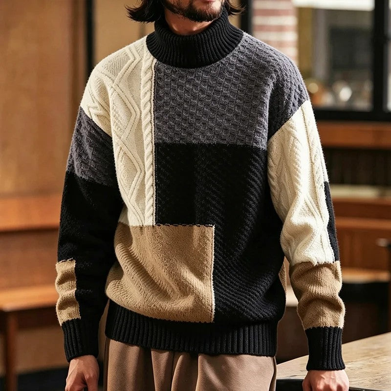 Patchwork Cable Knit Sweater