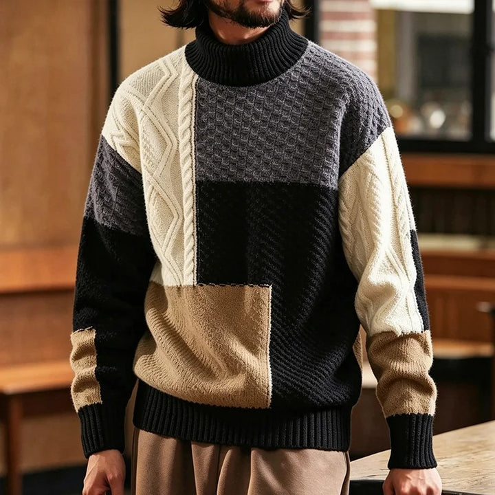 Patchwork Cable Knit Sweater