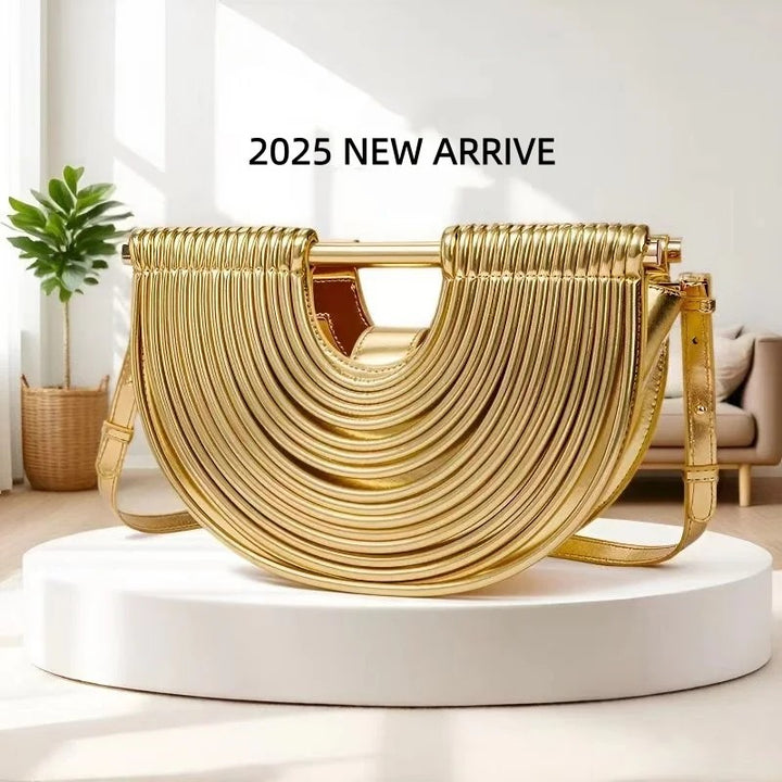 Lunetta Ribbed Half-Moon Bag