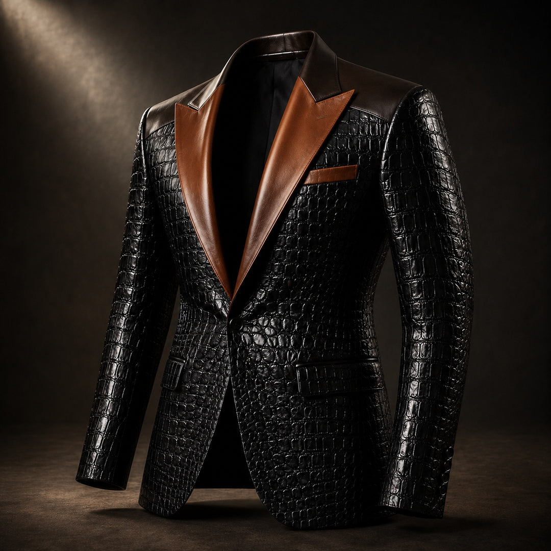 Coccodrillo Croc-Embossed Peak-Lapel Blazer — ce_metastatic_03