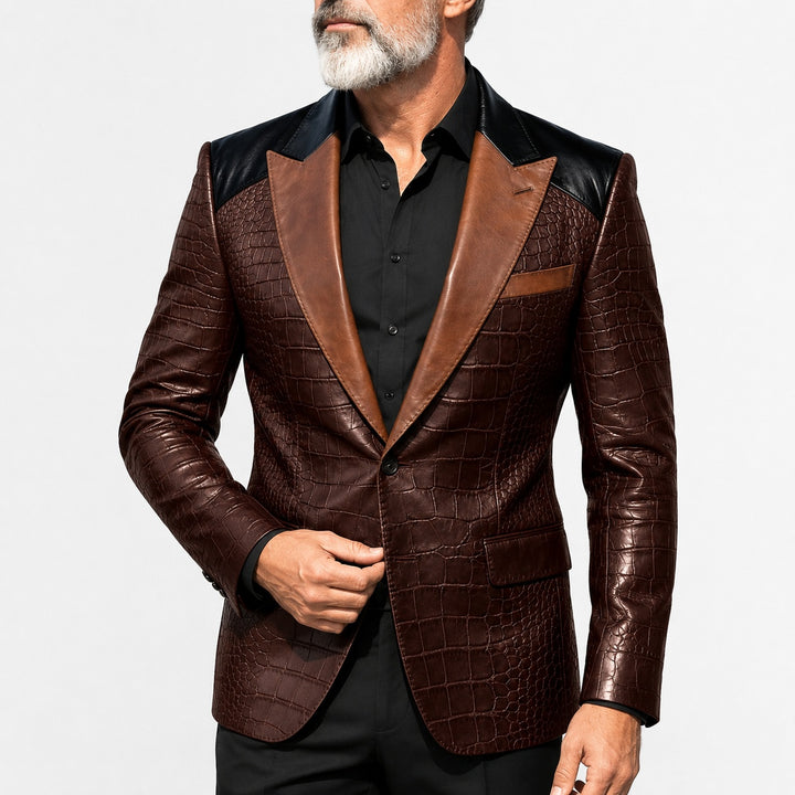 Coccodrillo Croc-Embossed Peak-Lapel Blazer — ce_pivot_front_02