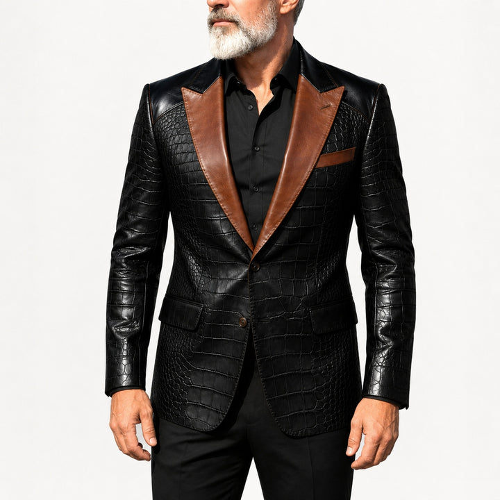 Coccodrillo Croc-Embossed Peak-Lapel Blazer — ce_pivot_front_03