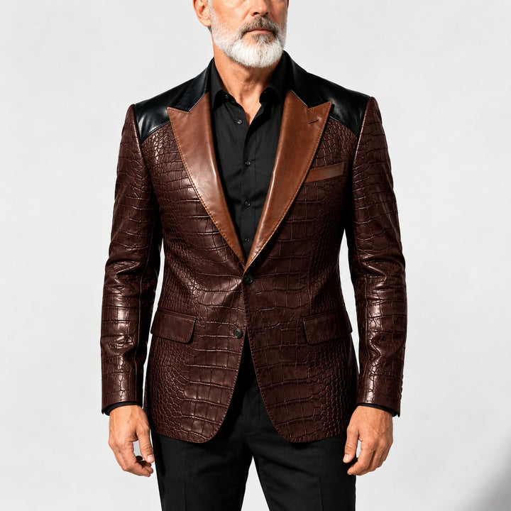 Coccodrillo Croc-Embossed Peak-Lapel Blazer — ce_pivot_front_04