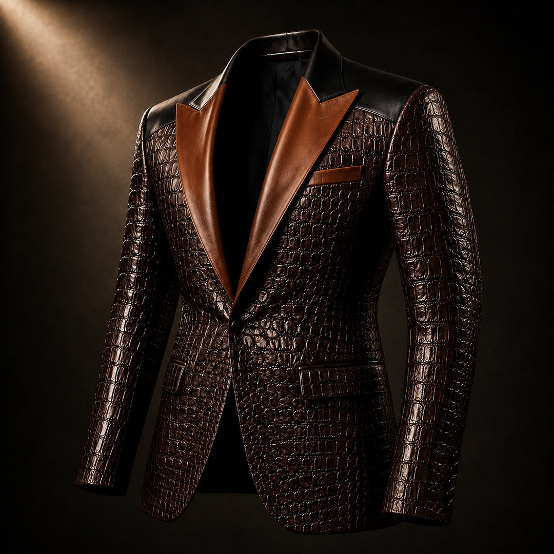 Coccodrillo Croc-Embossed Peak-Lapel Blazer — ce_metastatic_04