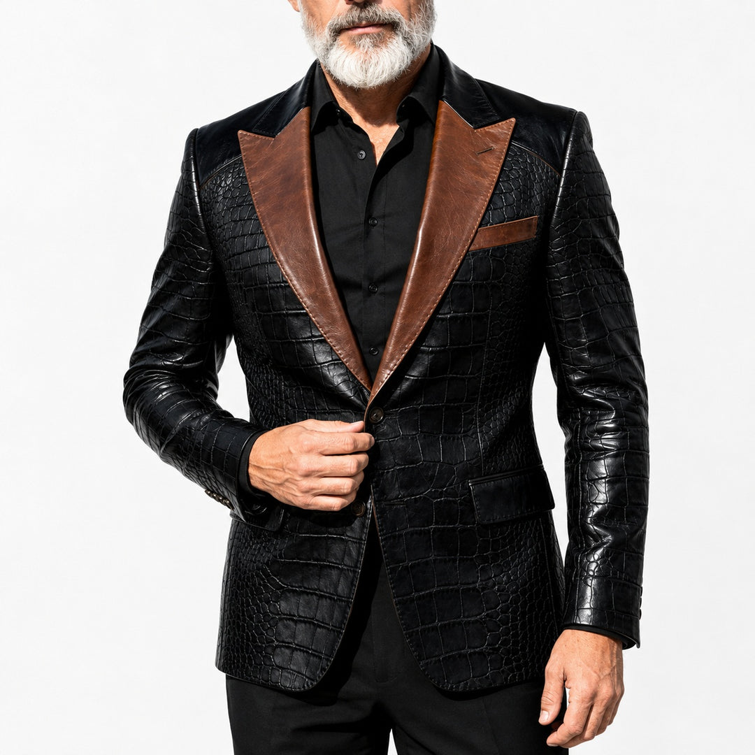 Coccodrillo Croc-Embossed Peak-Lapel Blazer — ce_pivot_front_05