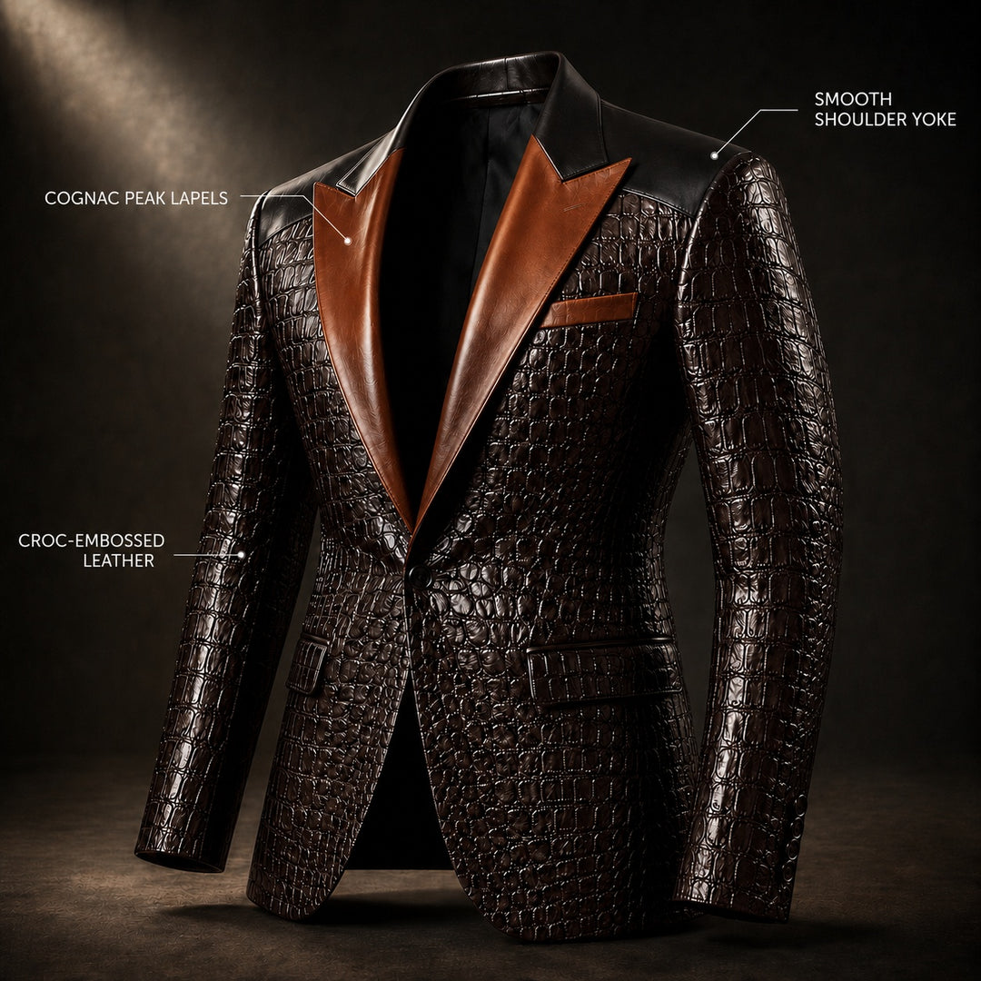 Coccodrillo Croc-Embossed Peak-Lapel Blazer — ce_metastatic_05