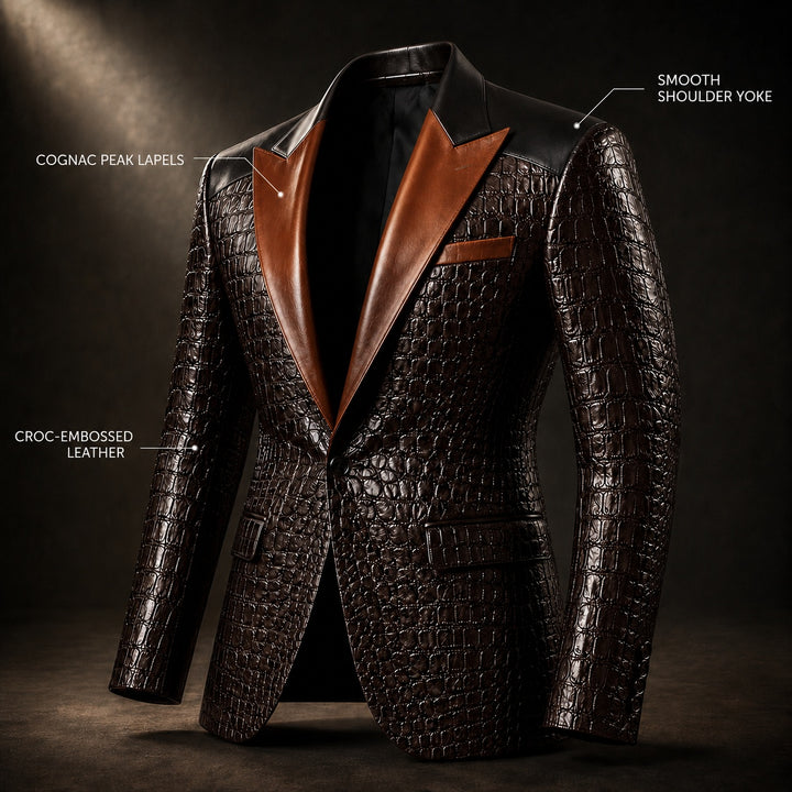 Coccodrillo Croc-Embossed Peak-Lapel Blazer — ce_metastatic_05