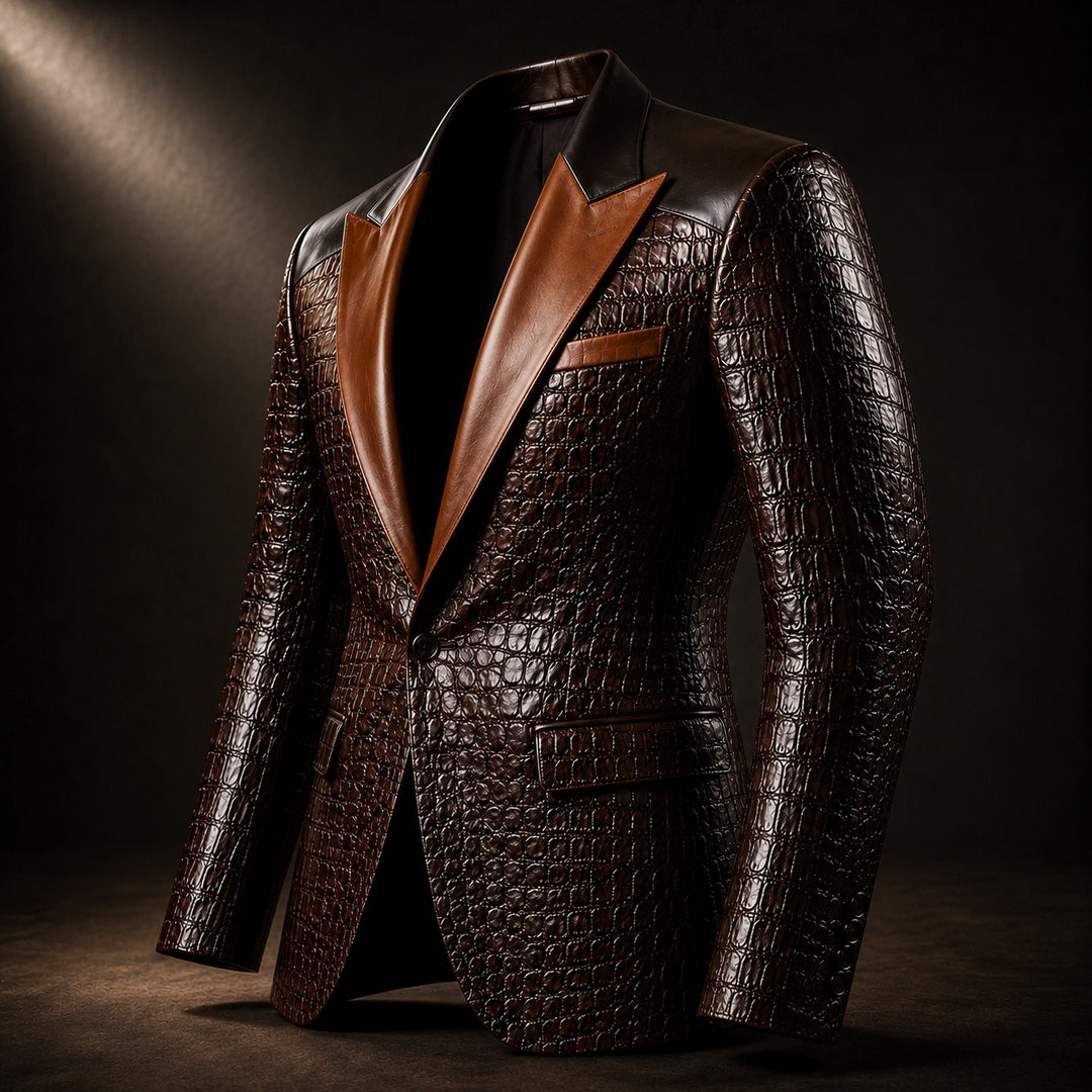 Coccodrillo Croc-Embossed Peak-Lapel Blazer — ce_metastatic_06