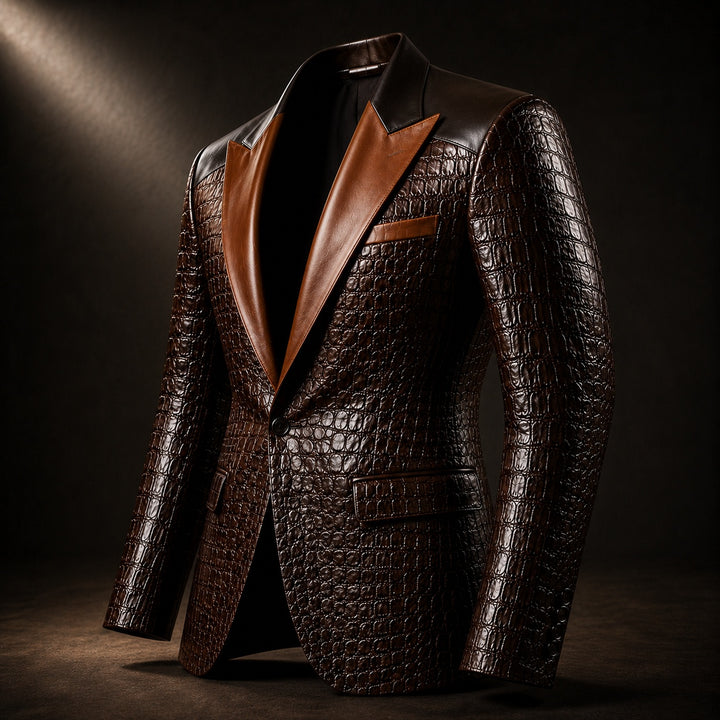 Coccodrillo Croc-Embossed Peak-Lapel Blazer — ce_metastatic_06