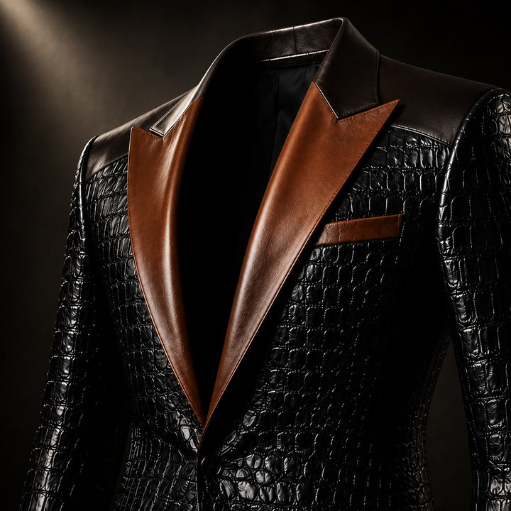 Coccodrillo Croc-Embossed Peak-Lapel Blazer — ce_metastatic_07