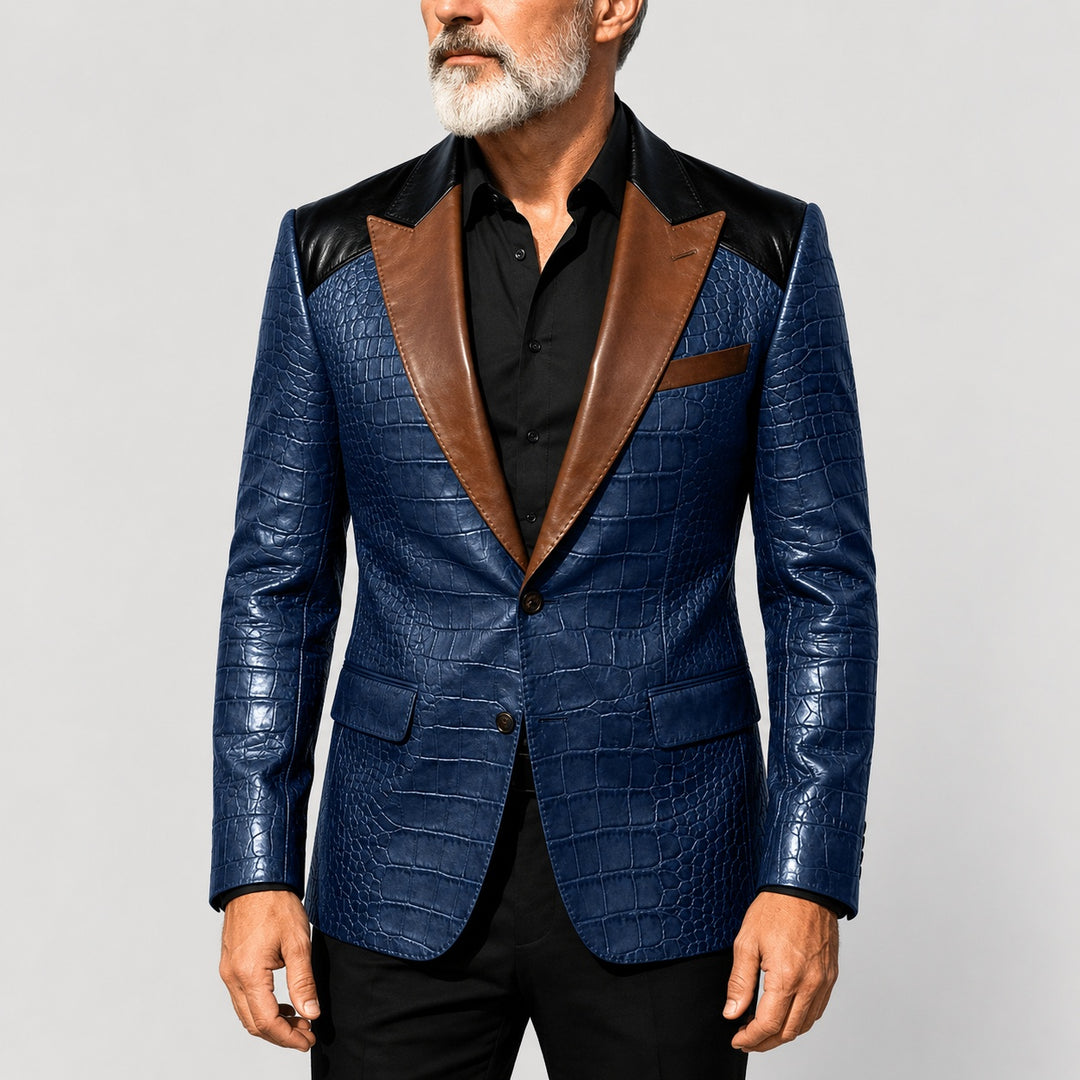 Coccodrillo Croc-Embossed Peak-Lapel Blazer — ce_pivot_front_06