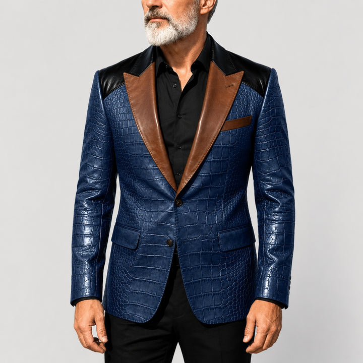 Coccodrillo Croc-Embossed Peak-Lapel Blazer — ce_pivot_front_06