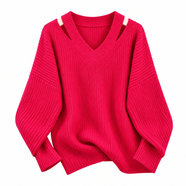 Cutaway Shoulder V-Neck Sweater — ce_wb_01