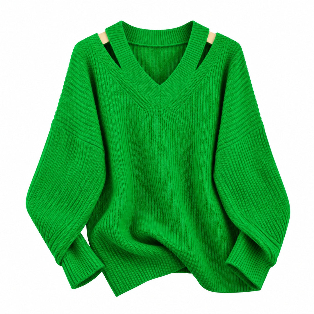 Cutaway Shoulder V-Neck Sweater — ce_wb_01