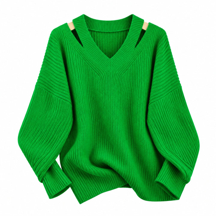 Cutaway Shoulder V-Neck Sweater — ce_wb_01