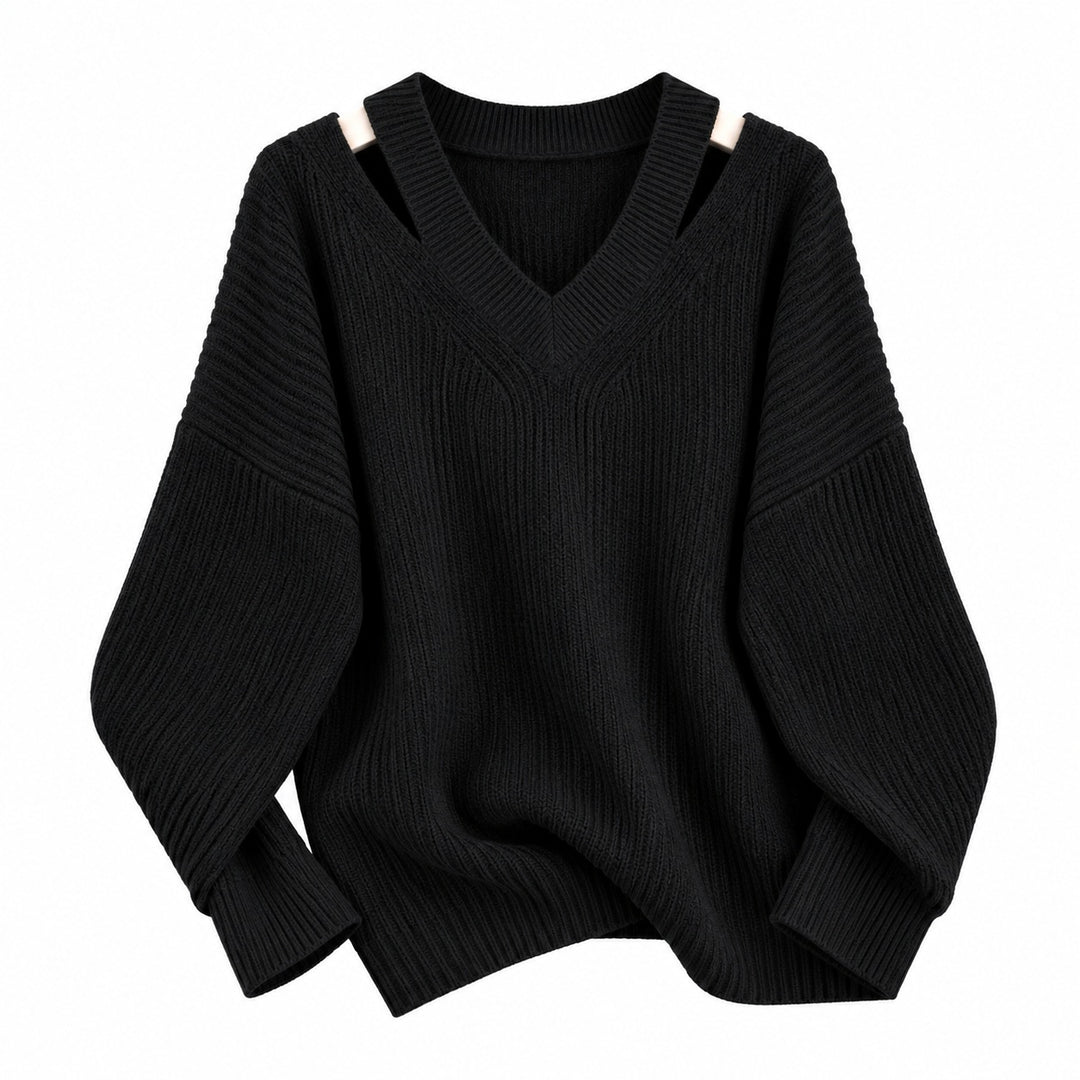 Cutaway Shoulder V-Neck Sweater — ce_wb_01