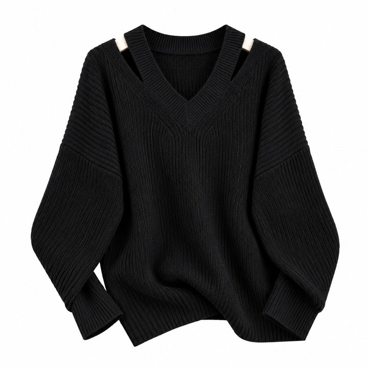 Cutaway Shoulder V-Neck Sweater — ce_wb_01