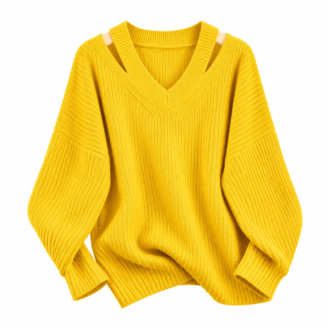 Cutaway Shoulder V-Neck Sweater — ce_wb_01