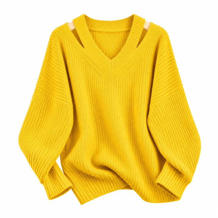 Cutaway Shoulder V-Neck Sweater — ce_wb_01