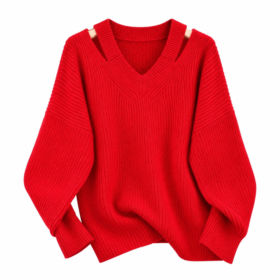 Cutaway Shoulder V-Neck Sweater — ce_wb_01
