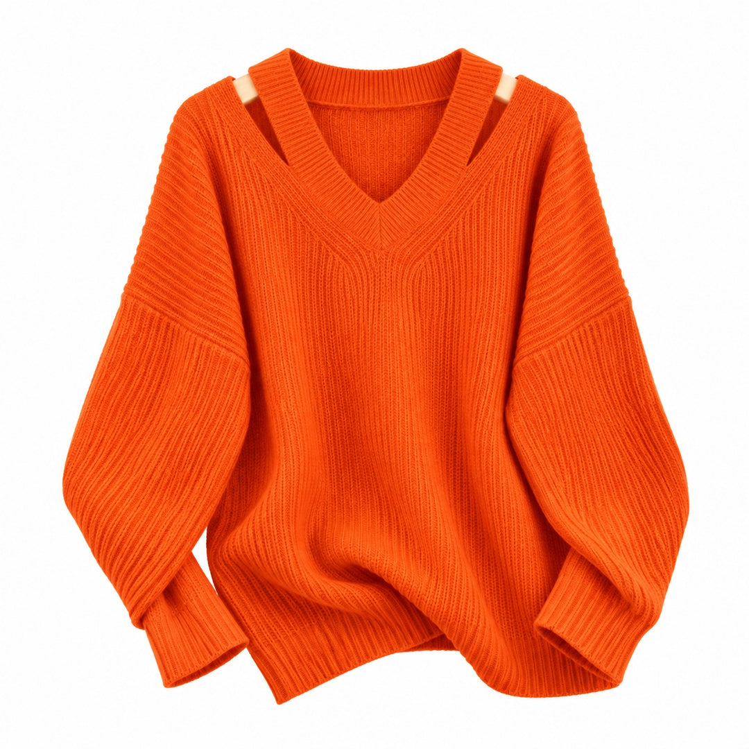 Cutaway Shoulder V-Neck Sweater — ce_wb_01