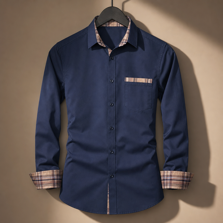 Tartan Trim Dress Shirt — 06_hanger_studio_shadow