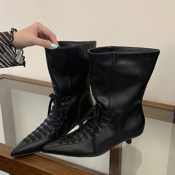 Cordonetta Lace-Up Pointed Ankle Boots