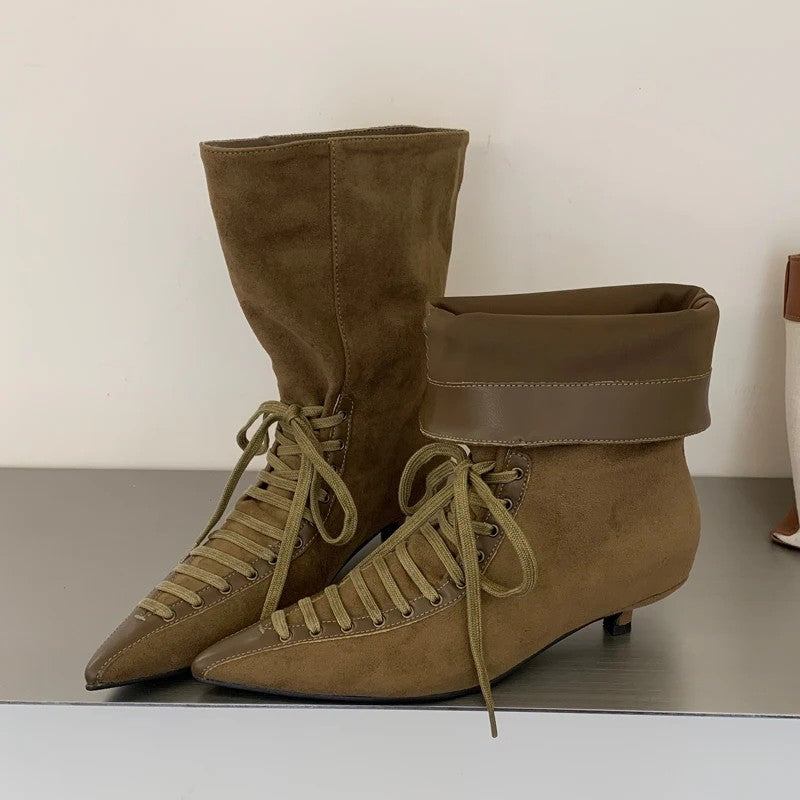 Cordonetta Lace-Up Pointed Ankle Boots