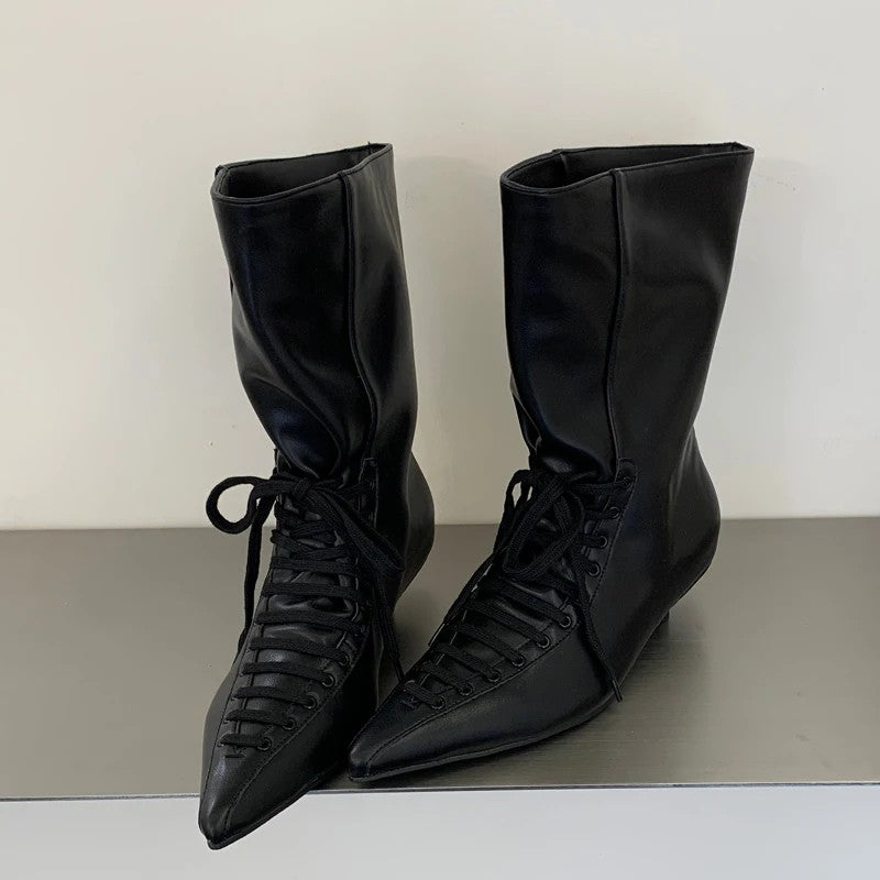 Cordonetta Lace-Up Pointed Ankle Boots
