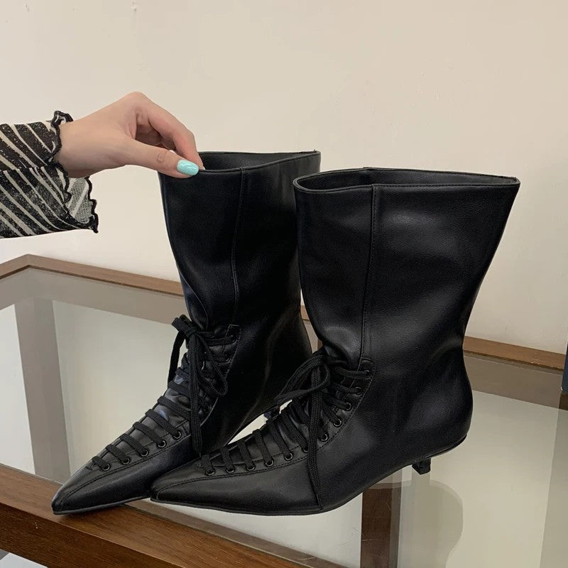 Cordonetta Lace-Up Pointed Ankle Boots