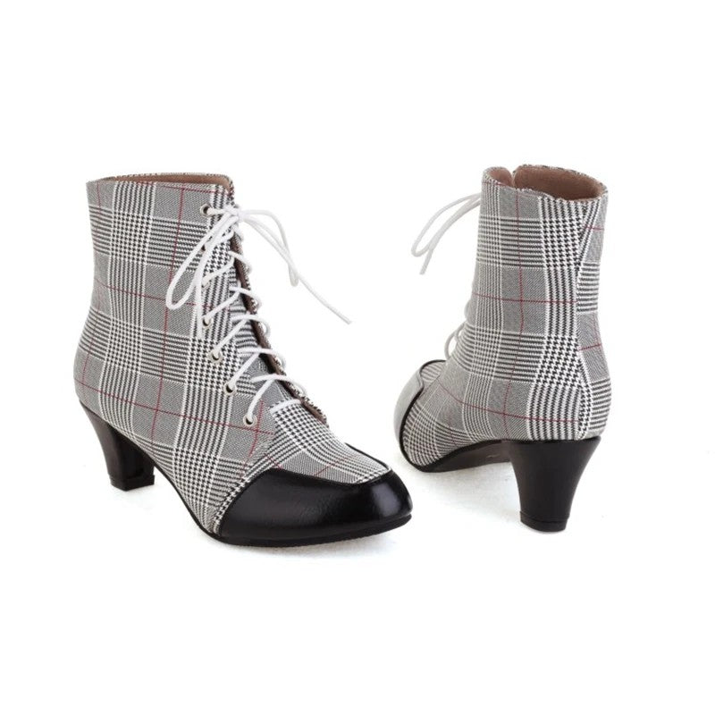 Ascot Plaid Lace-Up Booties