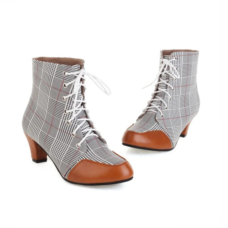 Ascot Plaid Lace-Up Booties