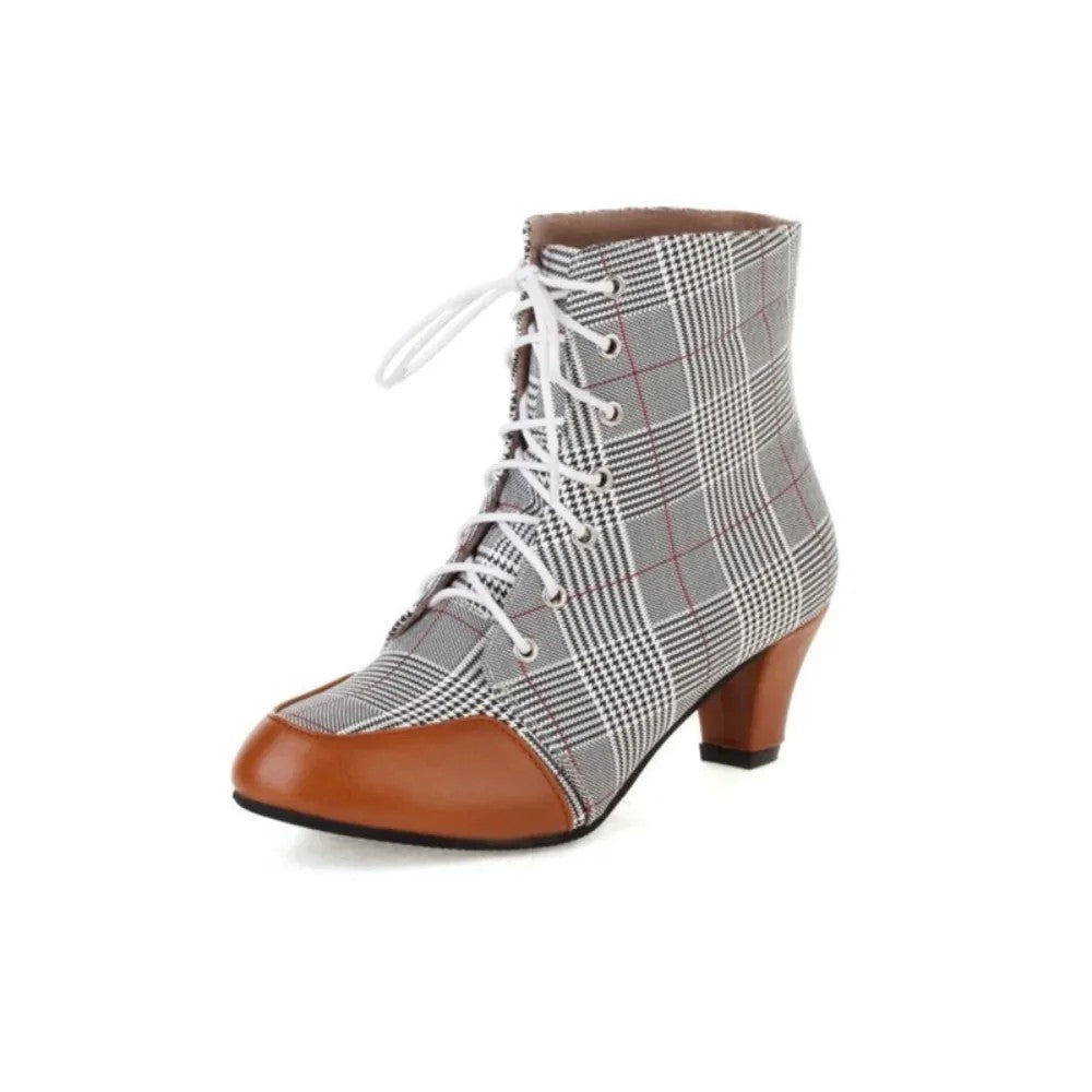 Ascot Plaid Lace-Up Booties