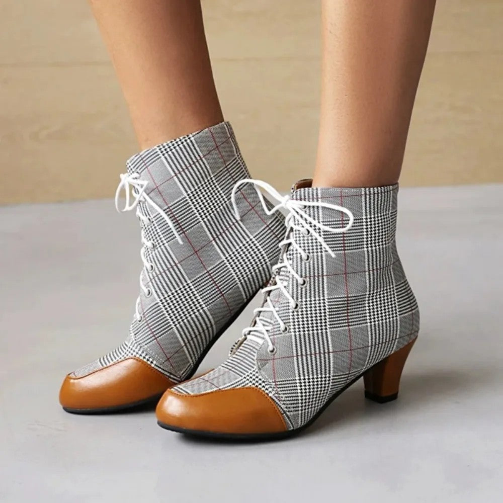 Ascot Plaid Lace-Up Booties