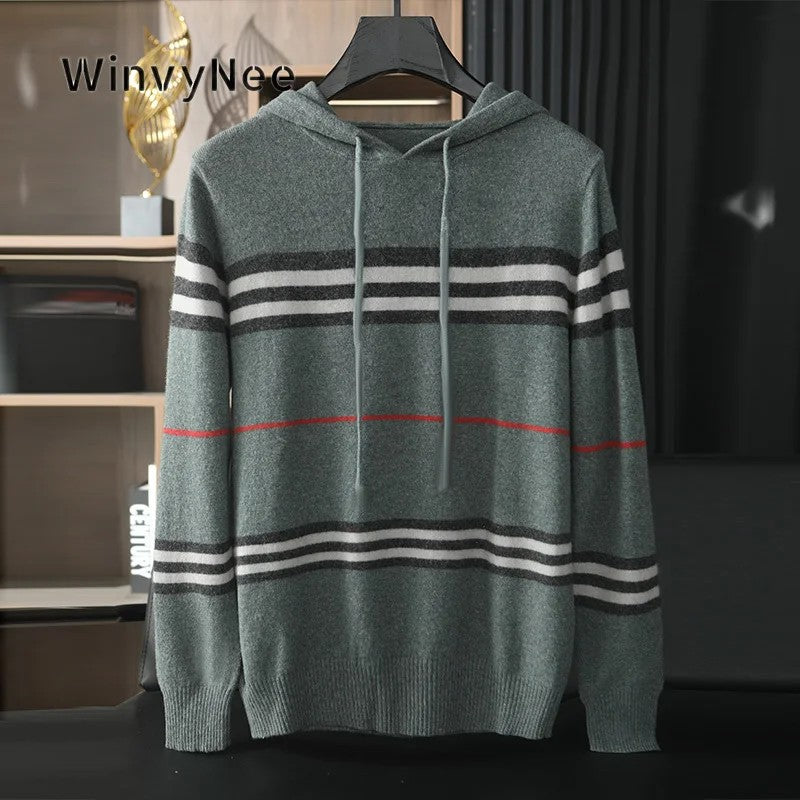 Halston Striped Wool Hoodie