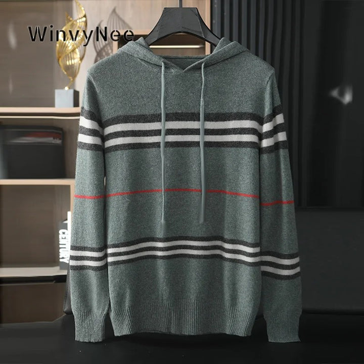 Halston Striped Wool Hoodie
