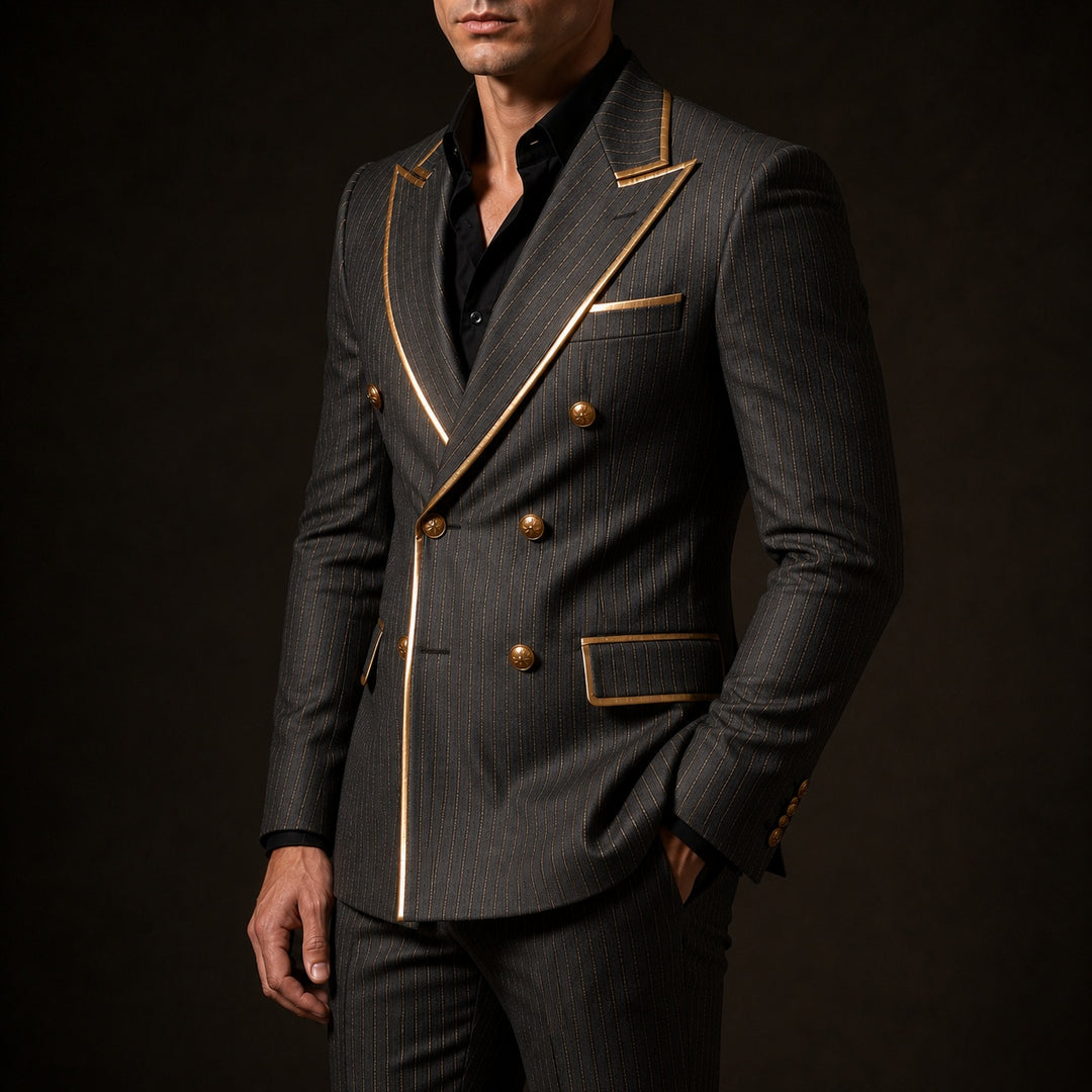 Doratura Gold-Trim Pinstripe Blazer — ce_pivot_side_01