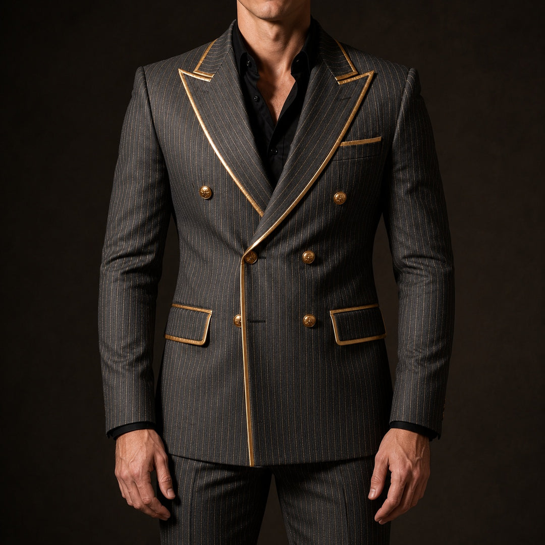 Doratura Gold-Trim Pinstripe Blazer — ce_pivot_front_02
