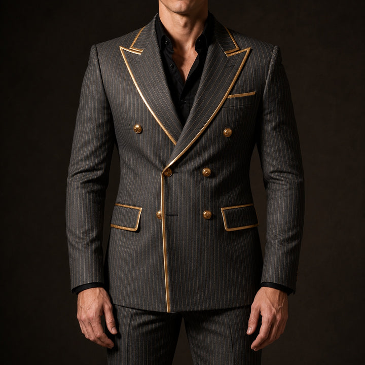 Doratura Gold-Trim Pinstripe Blazer — ce_pivot_front_02