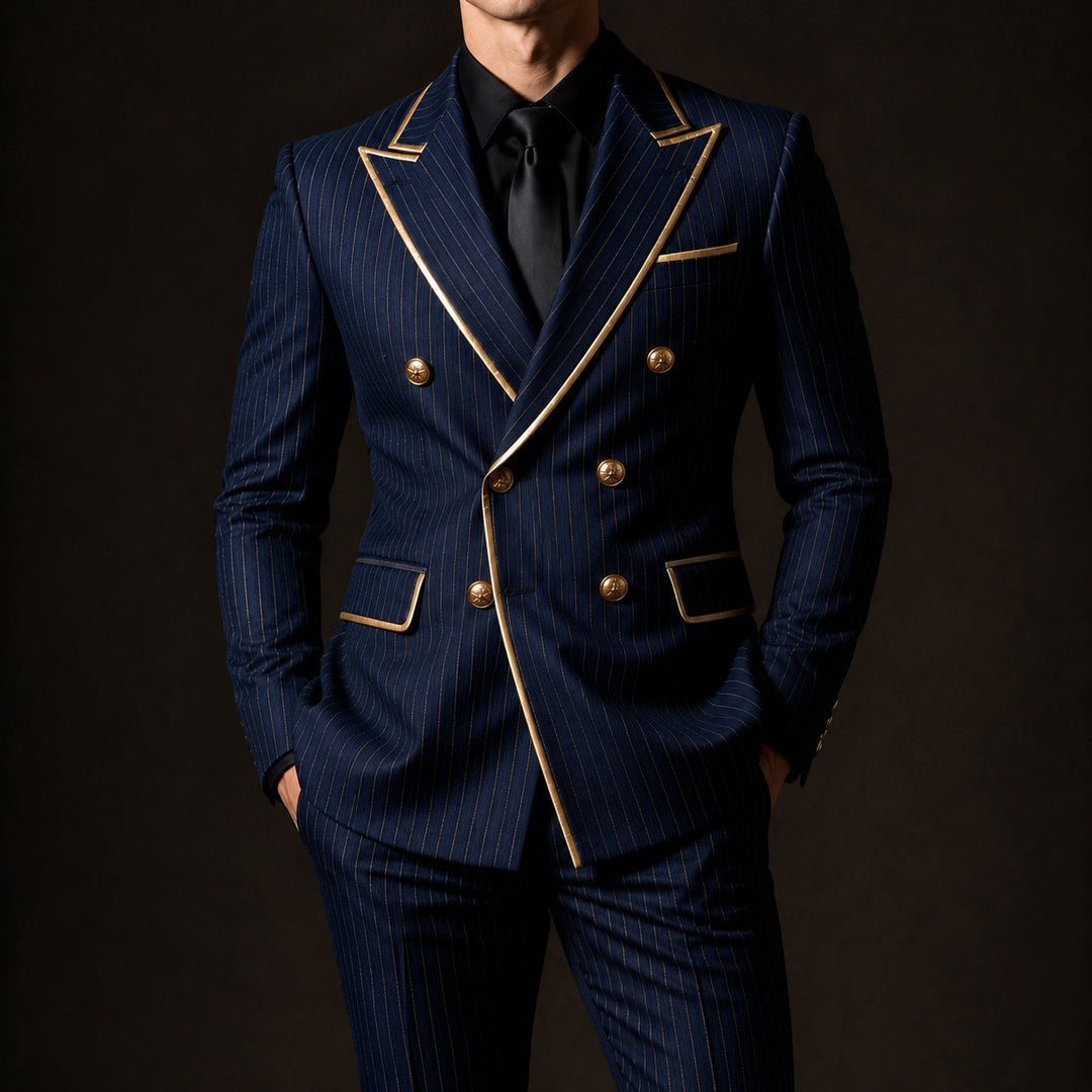 Doratura Gold-Trim Pinstripe Blazer — ce_pivot_front_04