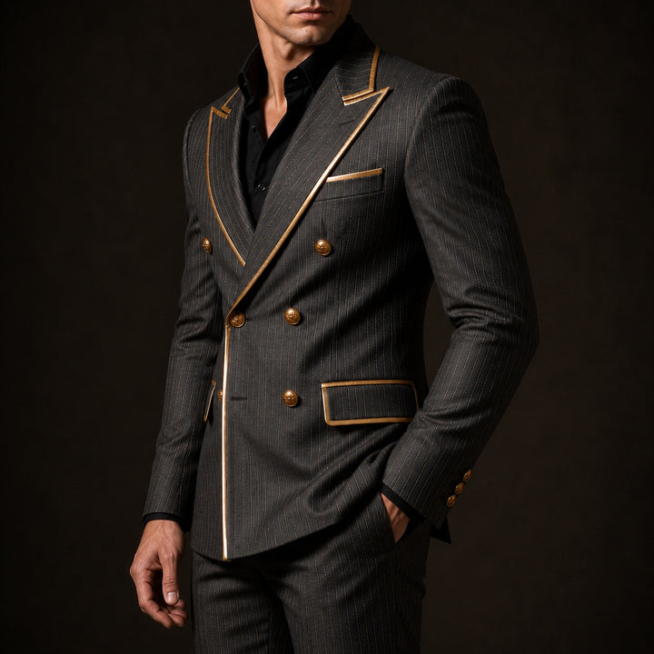 Doratura Gold-Trim Pinstripe Blazer — ce_pivot_side_05