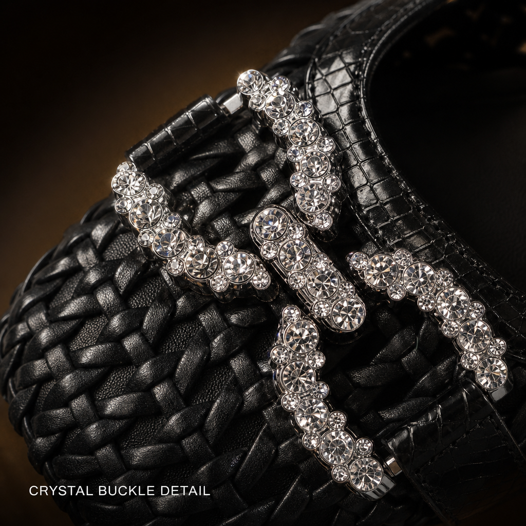 Tressa Woven Crystal Pumps — 02_crystal_buckle_macro