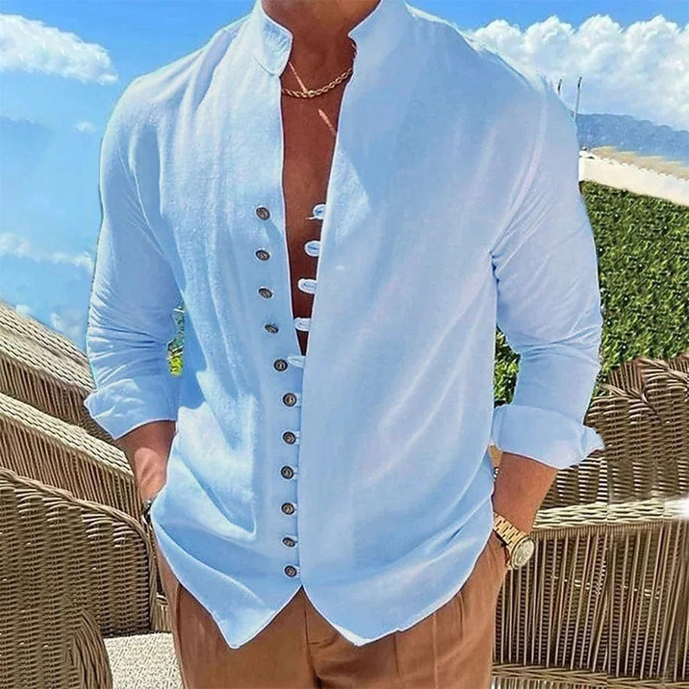 Seaside Band-Collar Shirt